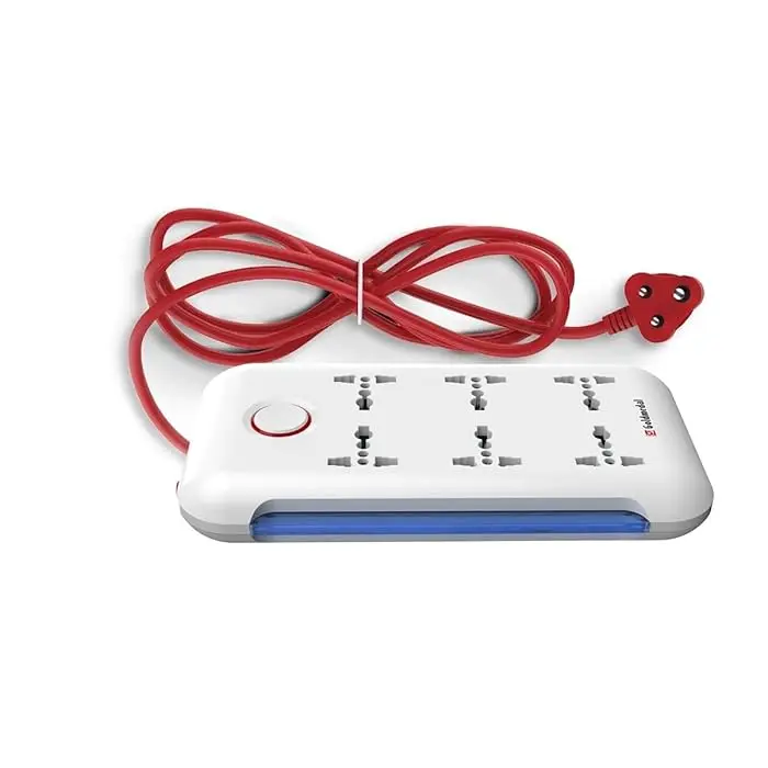 Goldmedal i-Strip LED High Grade Spike Guard (White and Red) – 6 Outlet International Socket, master Switch, 3-pin 2 meter Cable, Indicator with Surge Protector for Home & Office