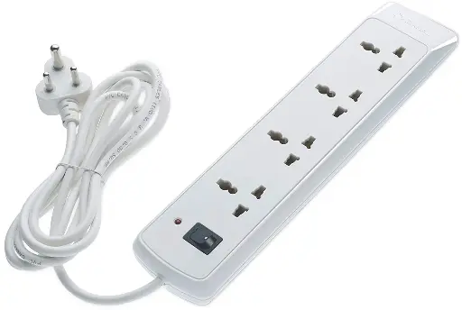 Bajaj 4 Way Spike and Surge Guard | 2 Meter Long Cable | 3-Pin Universal Sockets | Fire Retardant Cable